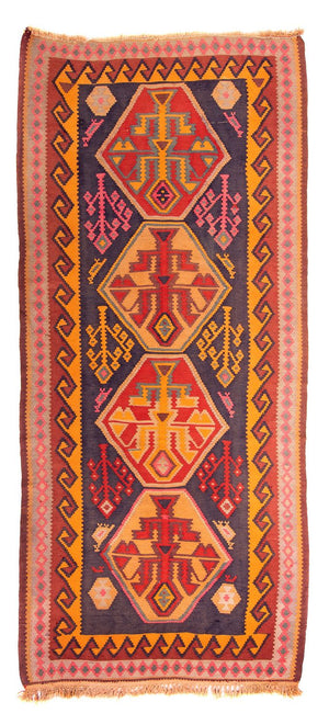 Loper Kelim tapijt - Oud - 340 x 155 cm - veelkleurig