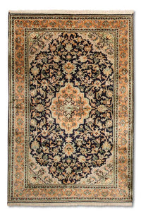 Zijden tapijt - Kashmir Silk - 156 x 95 cm - donkerblauw