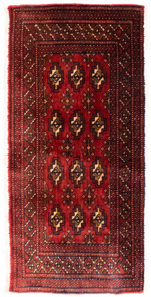 Loper Turkaman tapijt - 100 x 50 cm - rood