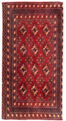 Loper Turkaman tapijt - 100 x 50 cm - rood