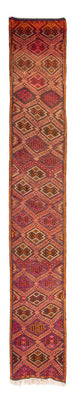 Loper Kelim tapijt - Oud - 400 x 75 cm - veelkleurig