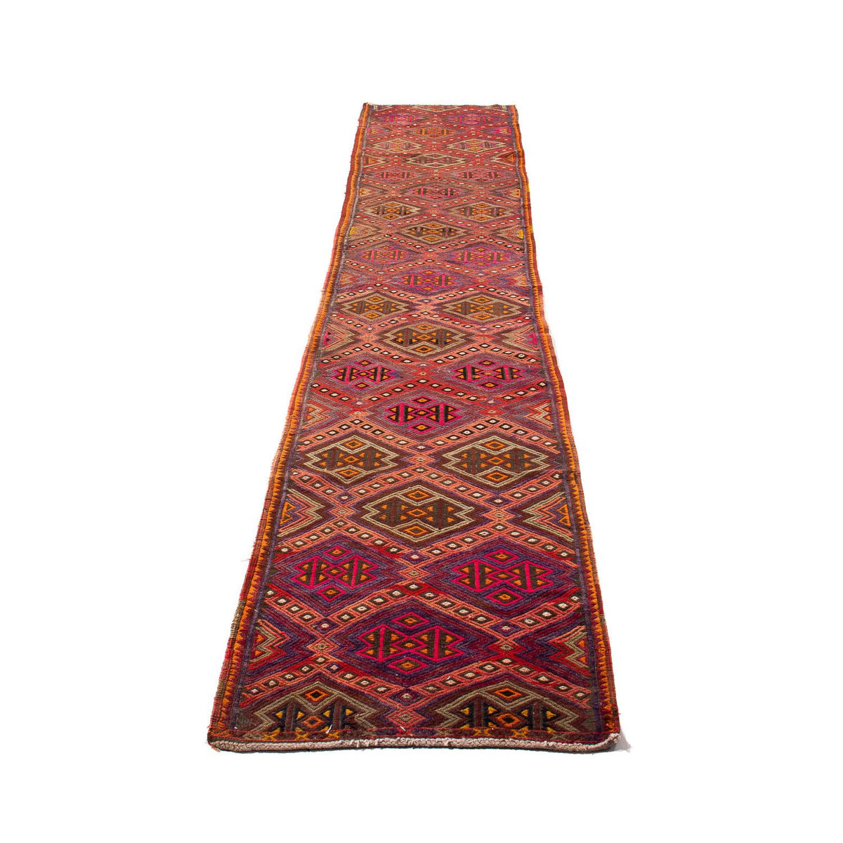 Loper Kelim tapijt - Oud - 380 x 70 cm - veelkleurig