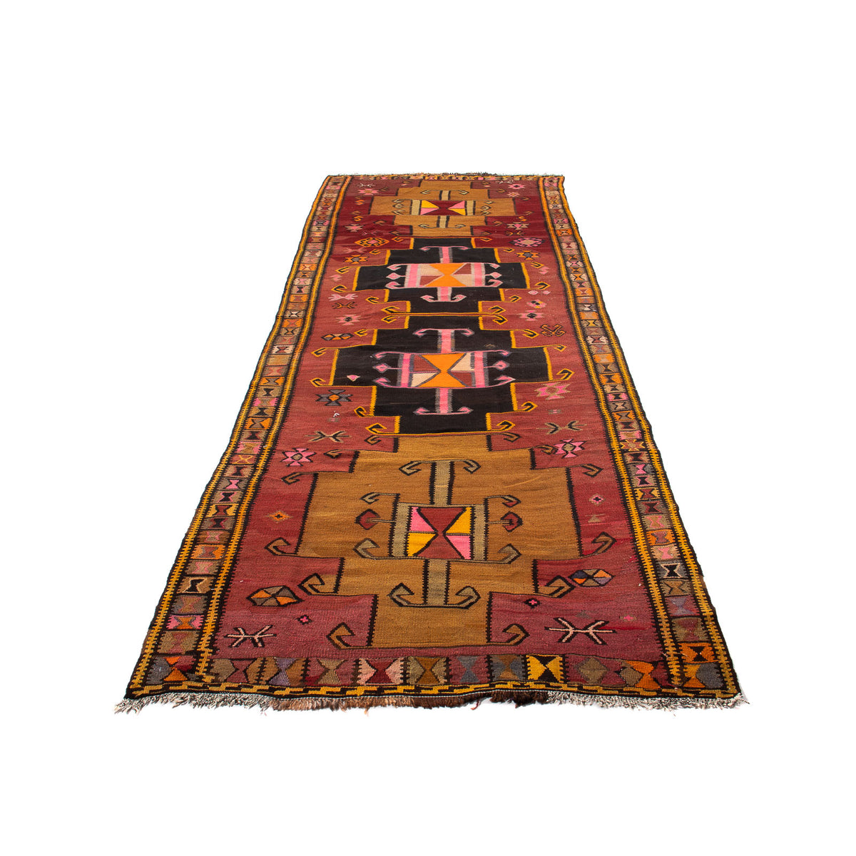 Loper Kelim tapijt - Oud - 375 x 130 cm - veelkleurig