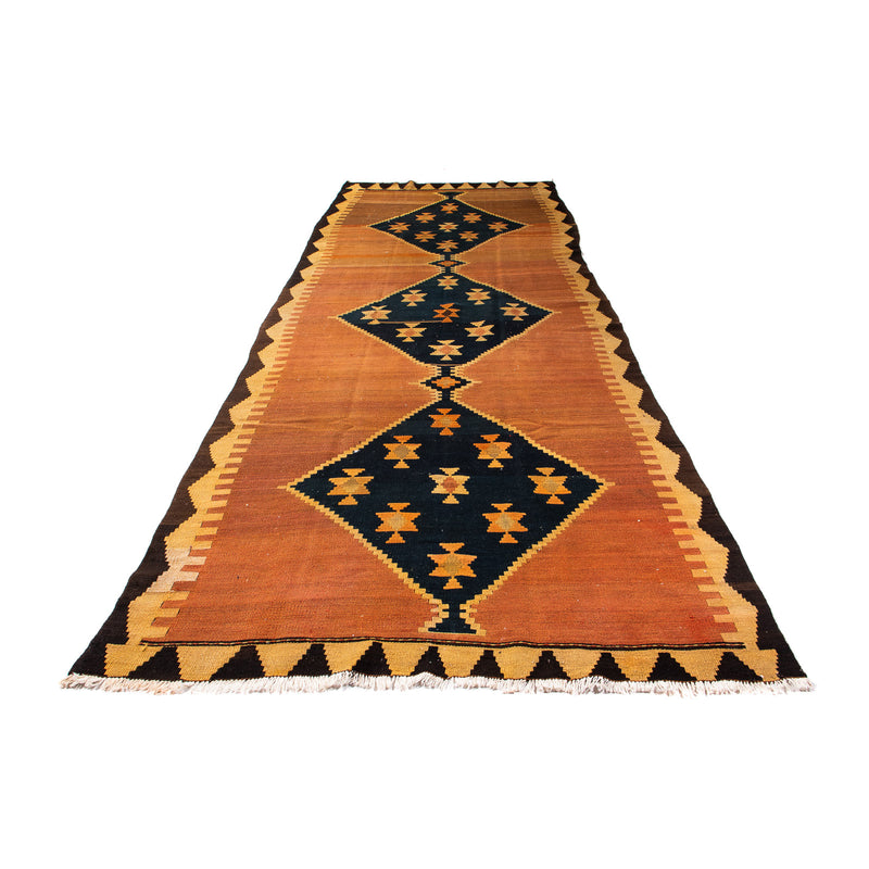 Loper Kelim tapijt - Oud - 375 x 124 cm - veelkleurig