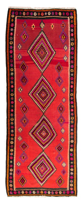 Loper Kelim tapijt - Oud - 390 x 155 cm - veelkleurig