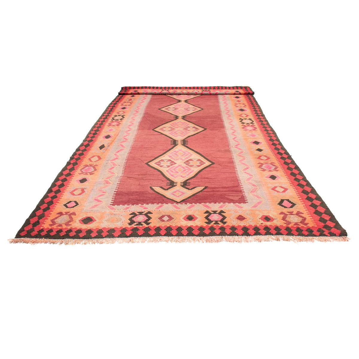 Loper Kelim tapijt - Oud - 435 x 200 cm - licht rood