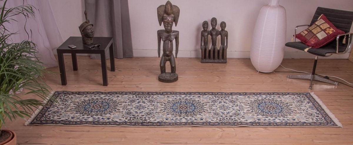 Loper Perzisch tapijt - Nain - Koninklijk - 295 x 81 cm - beige