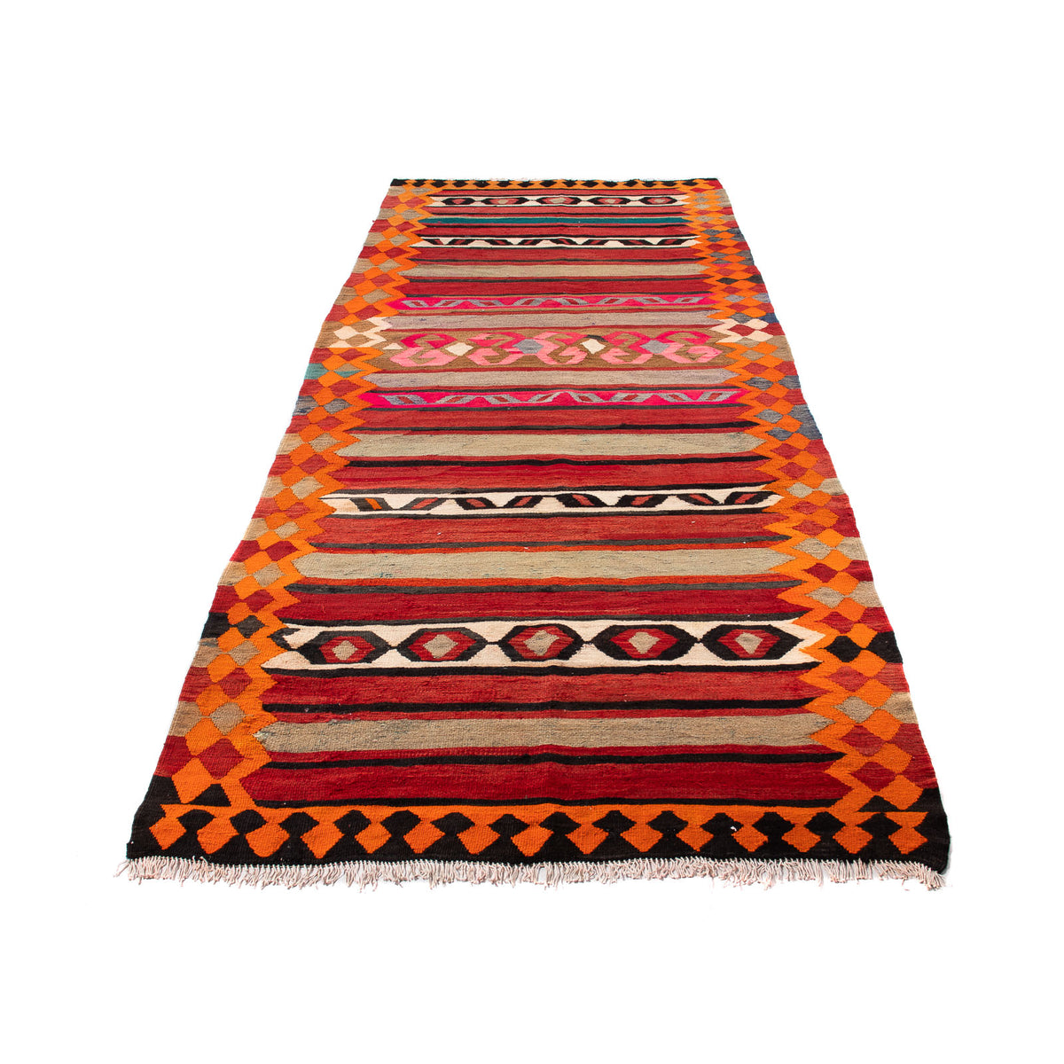 Loper Kelim tapijt - Oud - 370 x 130 cm - veelkleurig