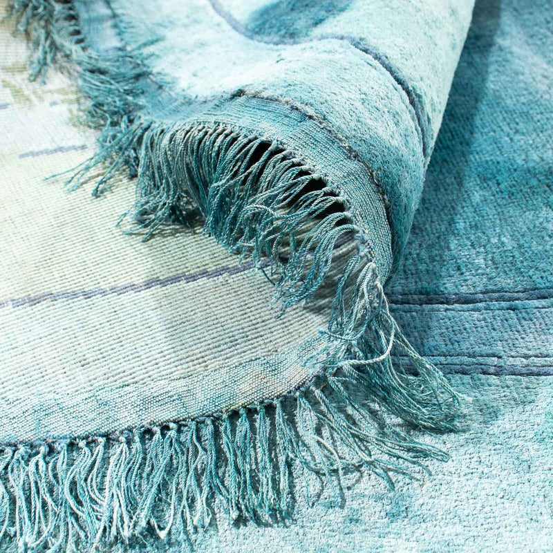 Zijden tapijt - China zijde rond  - 187 x 187 cm - lichtblauw