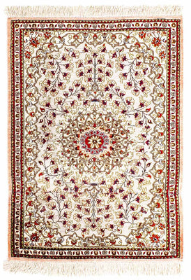 Zijden tapijt - Ghom Silk - Premium - 80 x 59 cm - beige