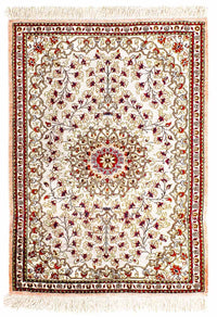 Zijden tapijt - Ghom Silk - Premium - 80 x 59 cm - beige