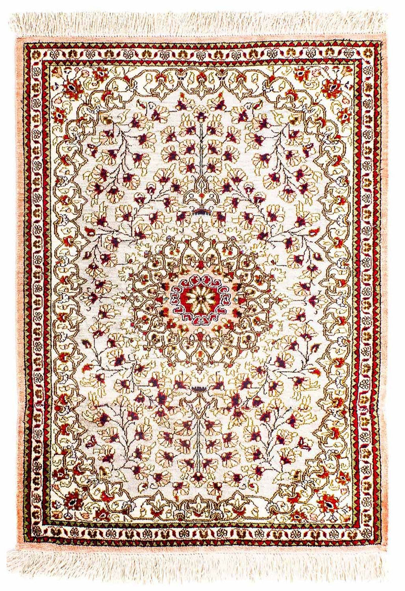 Zijden tapijt - Ghom Silk - Premium - 80 x 59 cm - beige