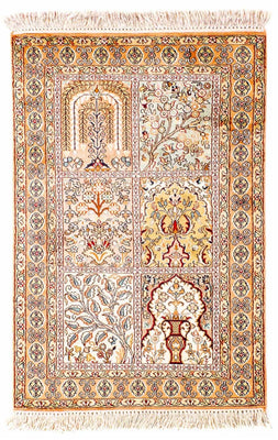 Zijden tapijt - Kashmir Silk - 98 x 60 cm - beige
