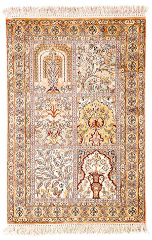 Zijden tapijt - Kashmir Silk - 98 x 60 cm - beige