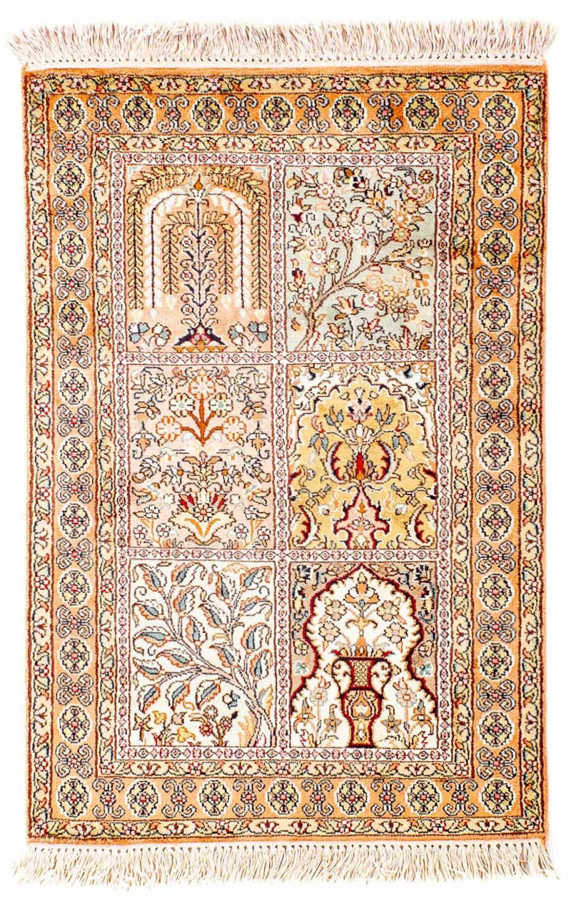 Zijden tapijt - Kashmir Silk - 98 x 60 cm - beige