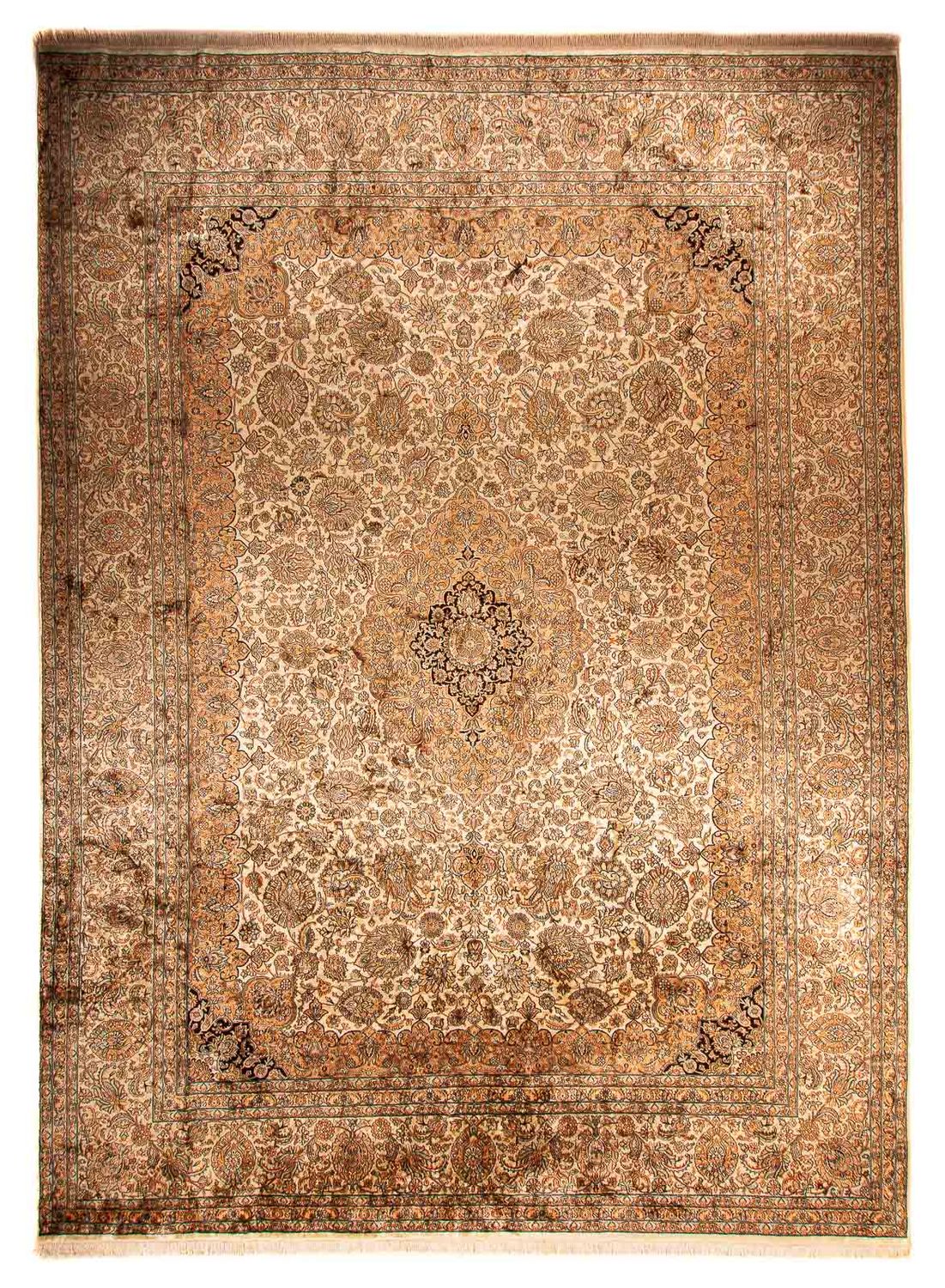 Zijden tapijt - Kashmir Silk - 410 x 307 cm - lichtbruin