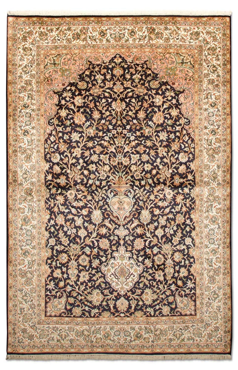 Zijden tapijt - Kashmir Silk - 190 x 127 cm - donkerblauw