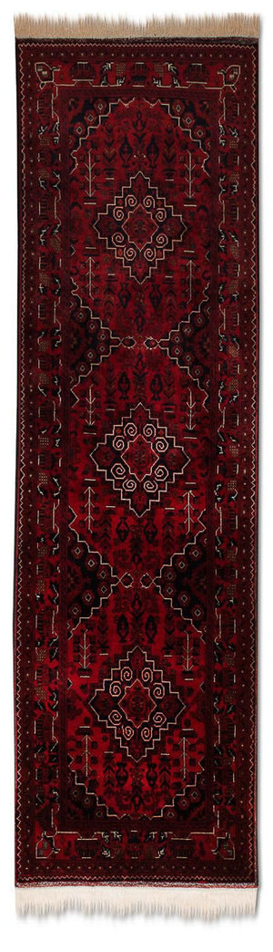 Loper Afghaans tapijt - Kunduz - 286 x 81 cm - rood
