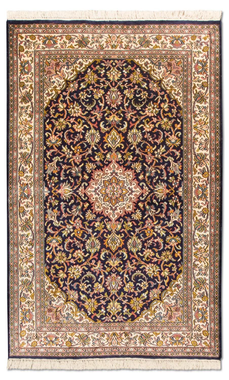 Zijden tapijt - Kashmir Silk - 150 x 93 cm - donkerblauw