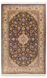 Zijden tapijt - Kashmir Silk - 150 x 93 cm - donkerblauw