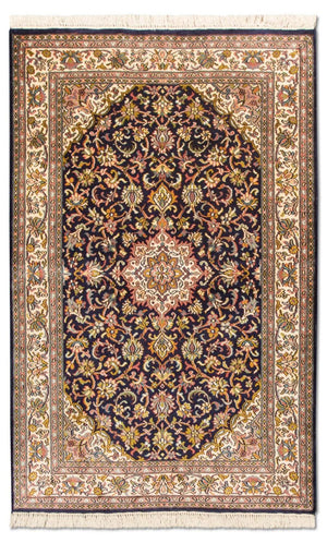 Zijden tapijt - Kashmir Silk - 150 x 93 cm - donkerblauw