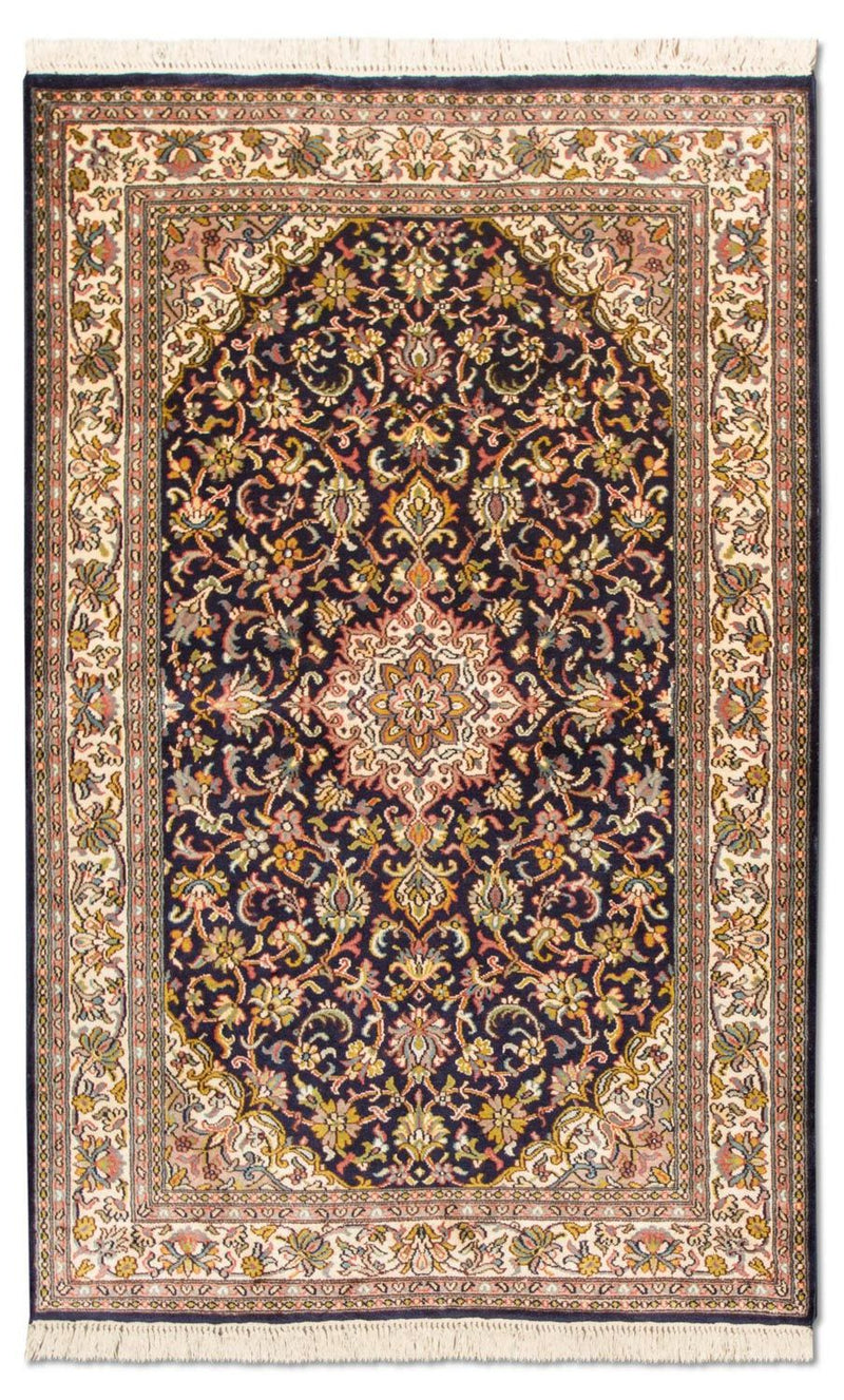 Zijden tapijt - Kashmir Silk - 150 x 93 cm - donkerblauw