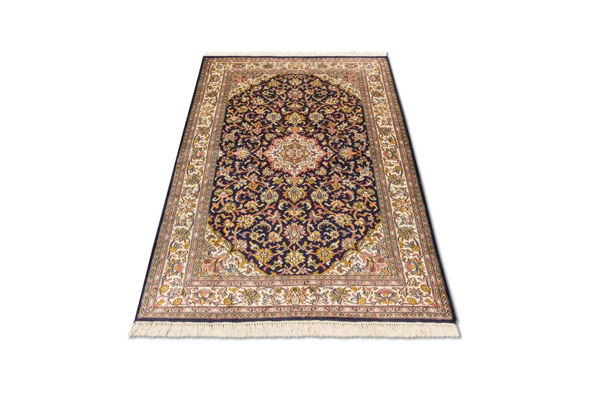 Zijden tapijt - Kashmir Silk - 150 x 93 cm - donkerblauw