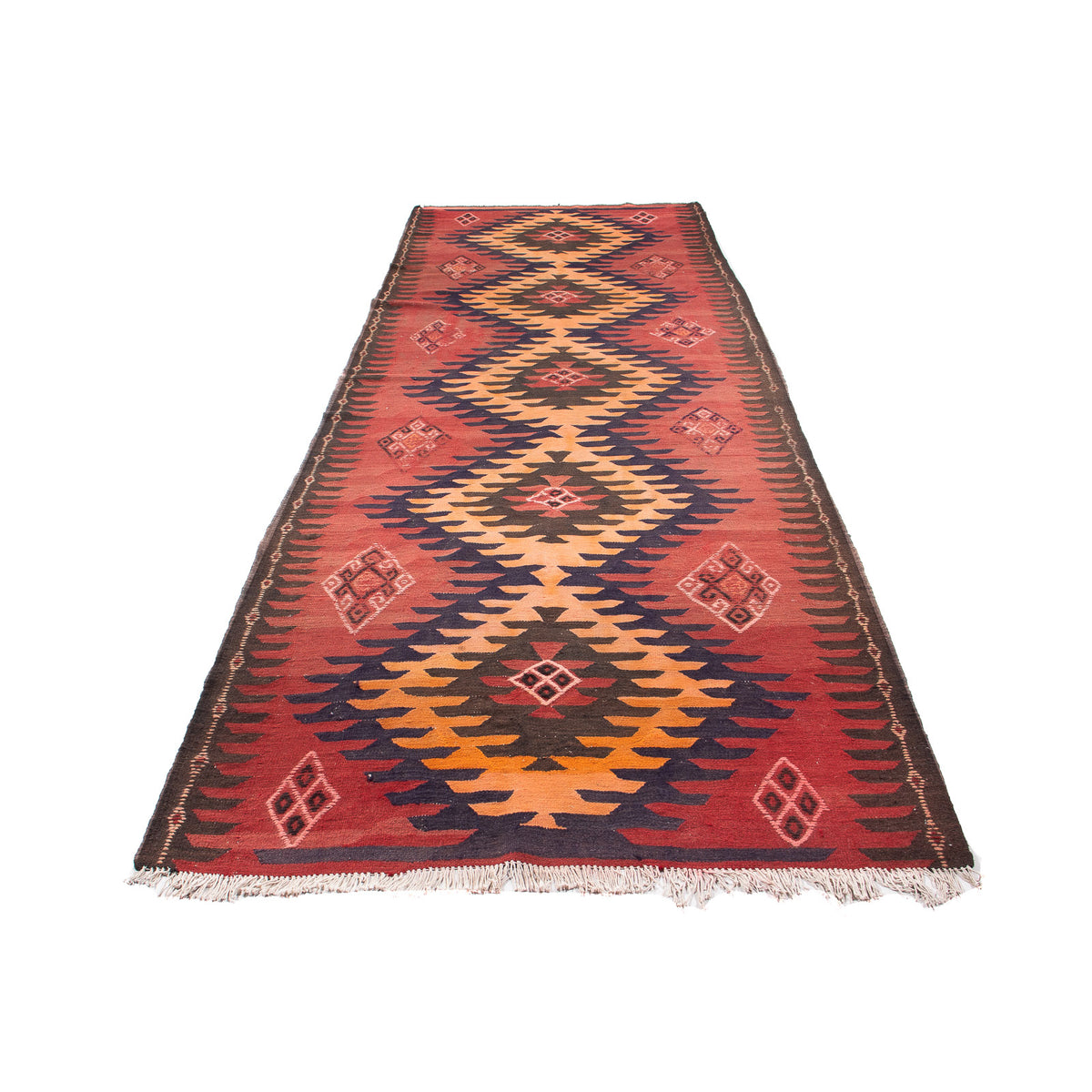 Loper Kelim tapijt - Oud - 395 x 145 cm - veelkleurig