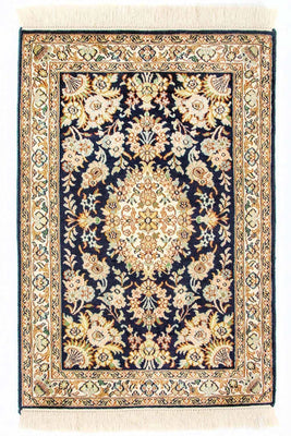 Zijden tapijt - Kashmir Silk - 98 x 63 cm - blauw