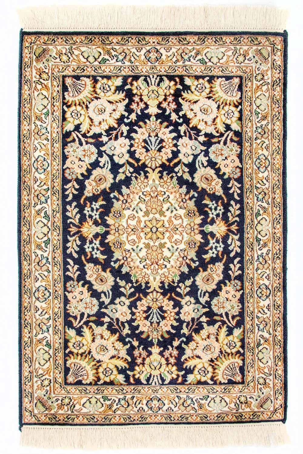 Zijden tapijt - Kashmir Silk - 98 x 63 cm - blauw