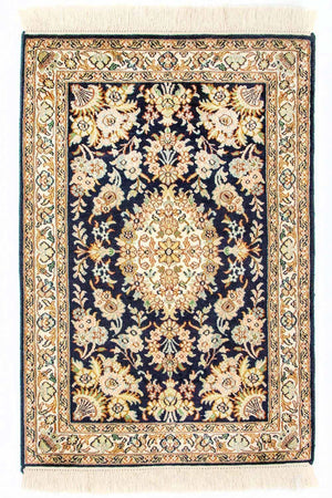 Zijden tapijt - Kashmir Silk - 98 x 63 cm - blauw