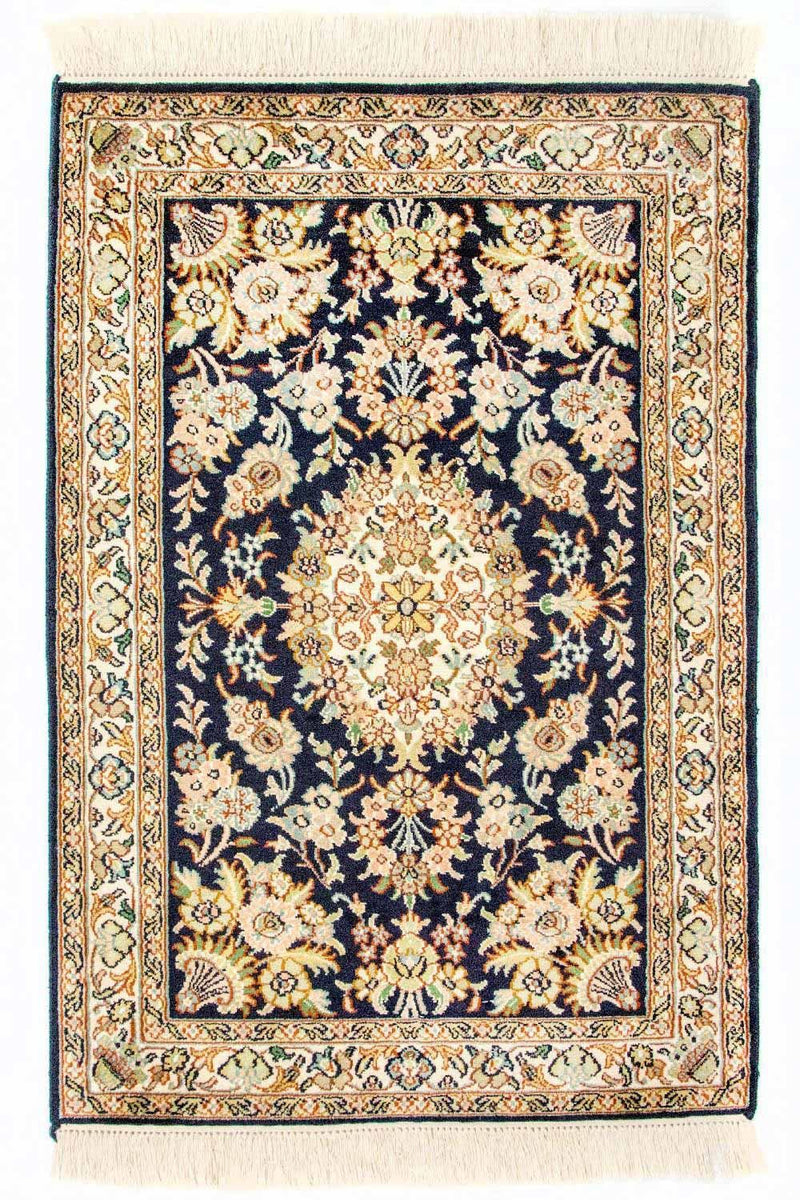 Zijden tapijt - Kashmir Silk - 98 x 63 cm - blauw