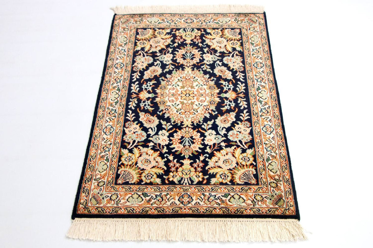 Zijden tapijt - Kashmir Silk - 98 x 63 cm - blauw