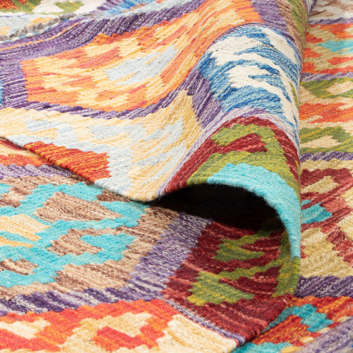 Kelim tapijt - Splash vierkant  - 201 x 189 cm - veelkleurig