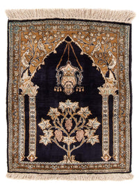 Zijden tapijt - Ghom Silk - Premium - 72 x 57 cm - donkerblauw