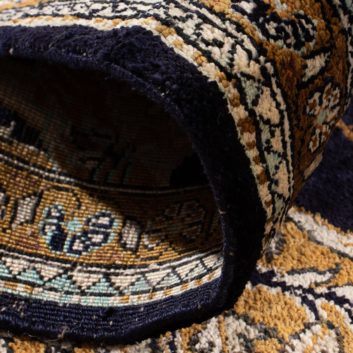 Zijden tapijt - Ghom Silk - Premium - 72 x 57 cm - donkerblauw