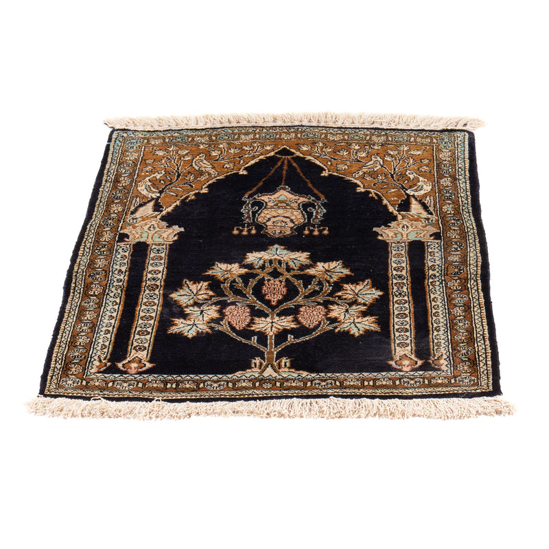 Zijden tapijt - Ghom Silk - Premium - 72 x 57 cm - donkerblauw