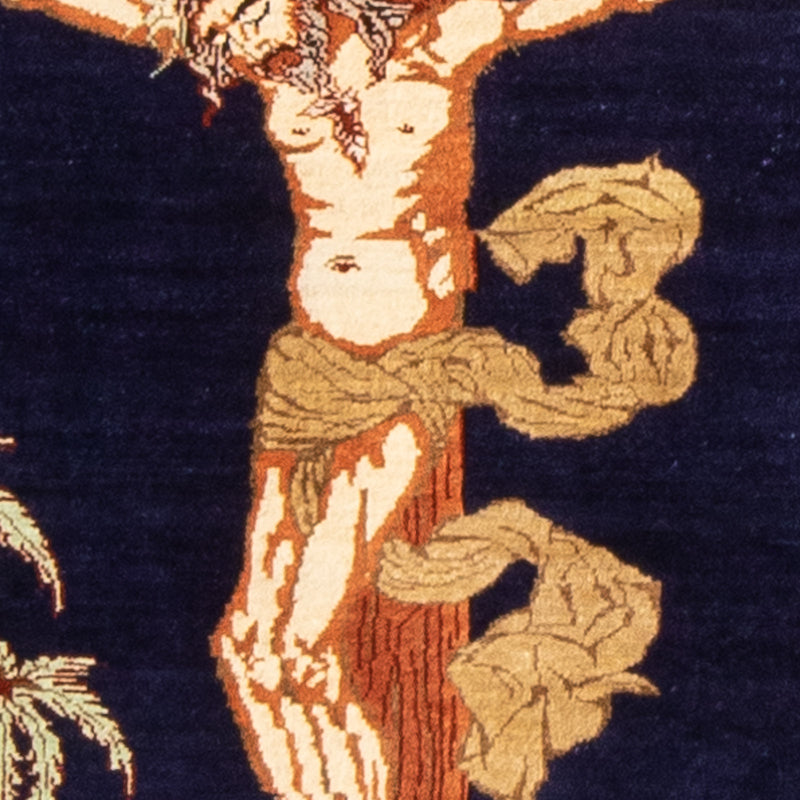 Zijden tapijt - Ghom Silk - Premium - 71 x 56 cm - donkerblauw