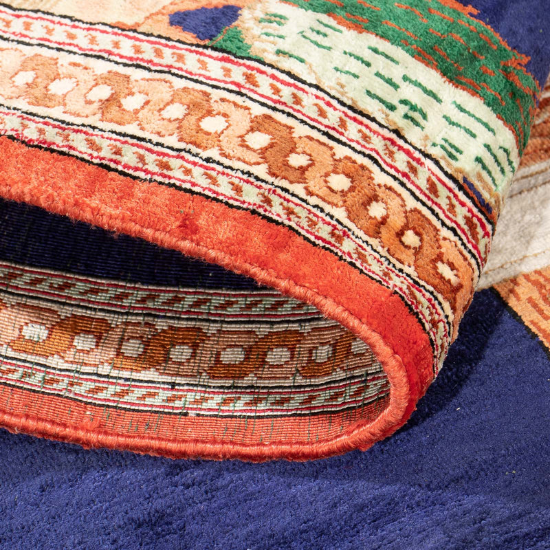 Zijden tapijt - Ghom Silk - Premium - 71 x 56 cm - donkerblauw