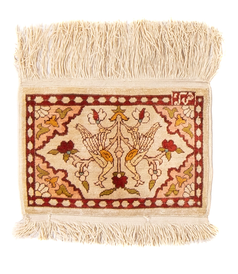 Oosters tapijt - Hereke vierkant  - 17 x 25 cm - beige