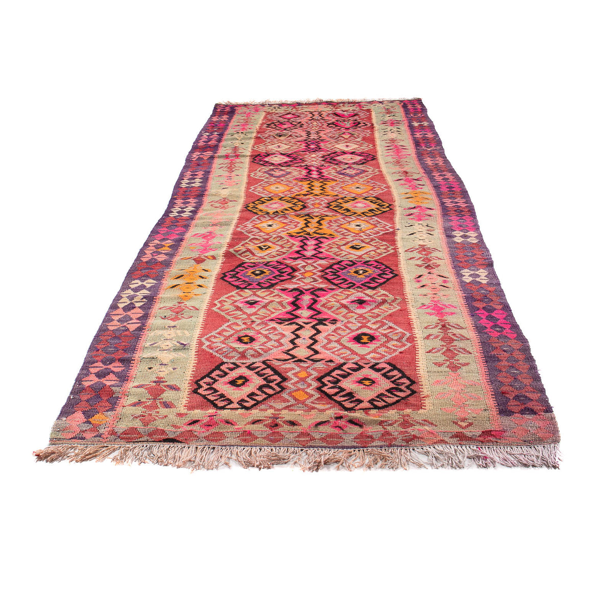 Loper Kelim tapijt - Oud - 374 x 129 cm - veelkleurig