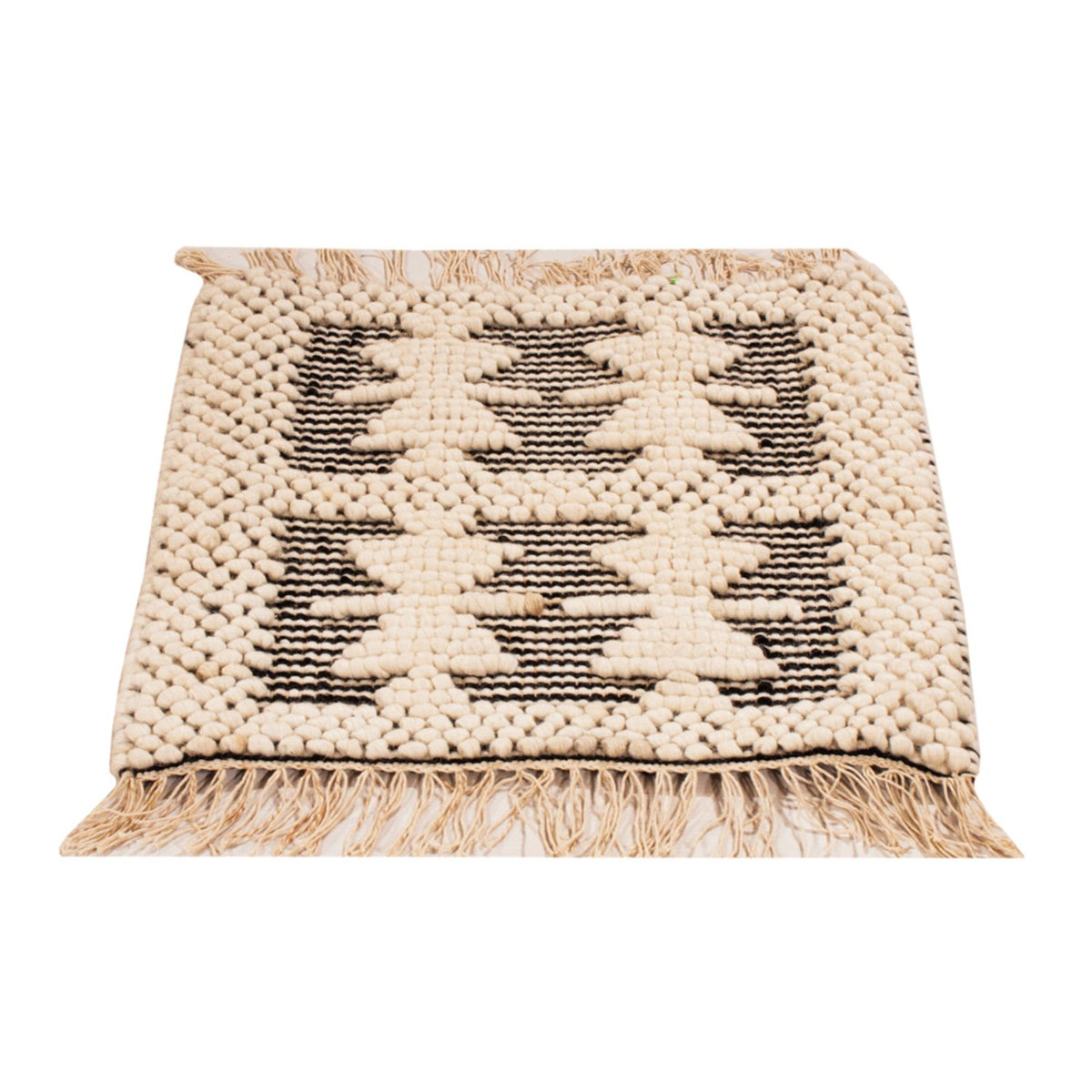 Wollen tapijt vierkant  - 49 x 46 cm - zwart en wit