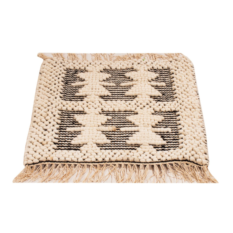 Wollen tapijt vierkant  - 49 x 46 cm - zwart en wit