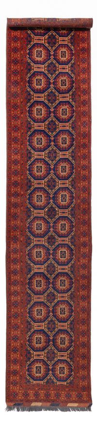 Loper Afghaans tapijt - 394 x 80 cm - donkerrood