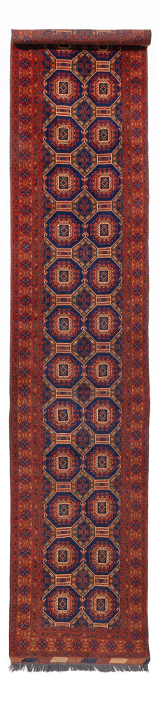 Loper Afghaans tapijt - 394 x 80 cm - donkerrood
