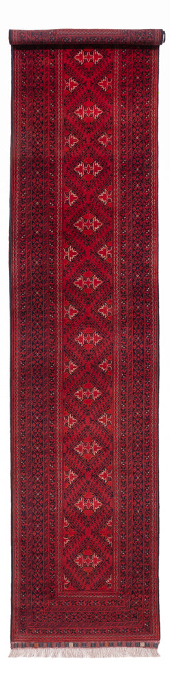 Loper Afghaans tapijt - 390 x 77 cm - rood