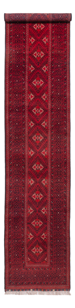 Loper Afghaans tapijt - 388 x 77 cm - rood