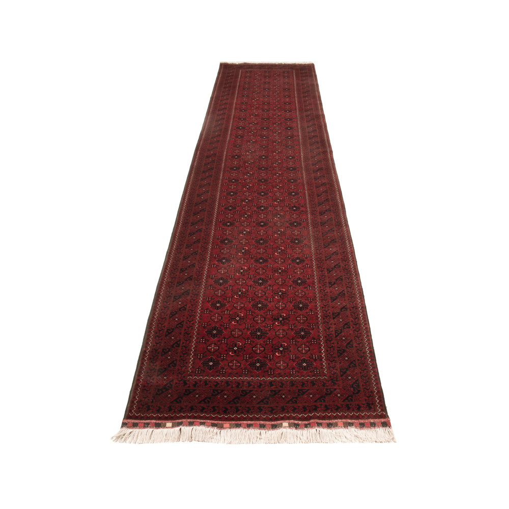 Loper Afghaans tapijt - 384 x 84 cm - rood