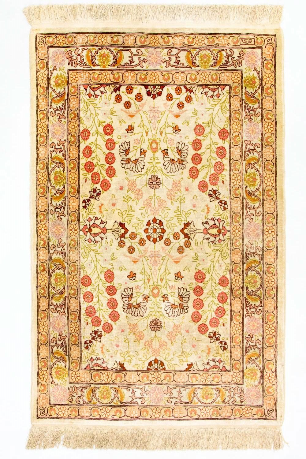 Zijden tapijt - Hereke Silk - Premium - 100 x 64 cm - beige