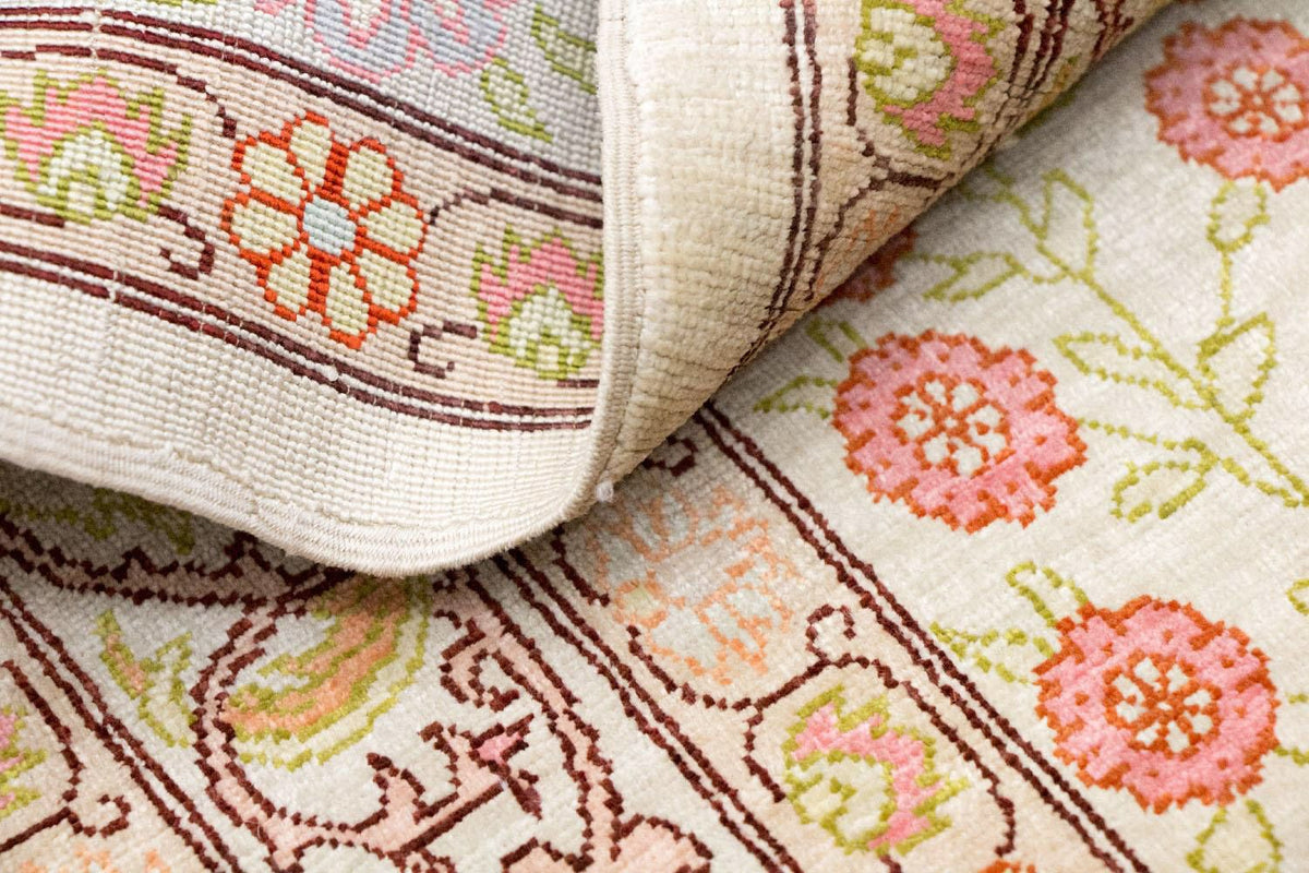 Zijden tapijt - Hereke Silk - Premium - 100 x 64 cm - beige